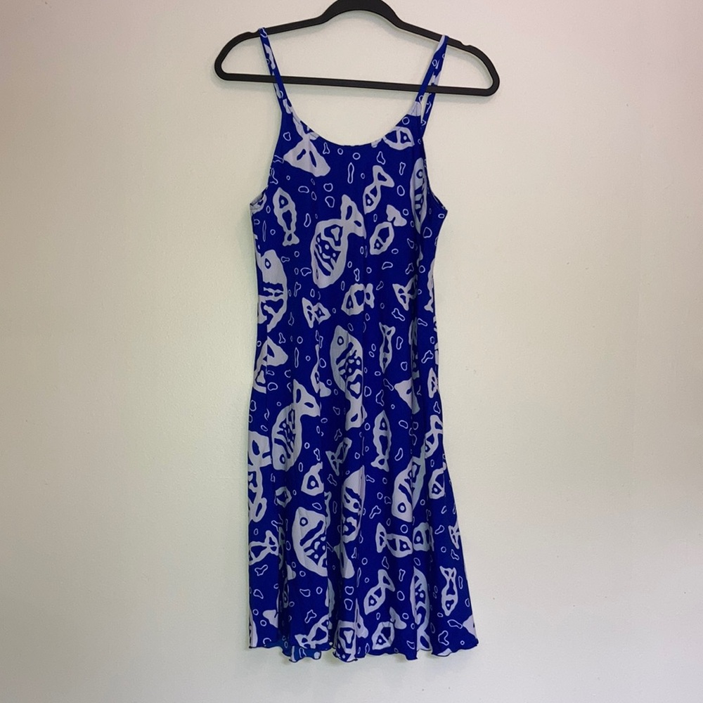 Blue & White Printed Spaghetti-Strap Dress M